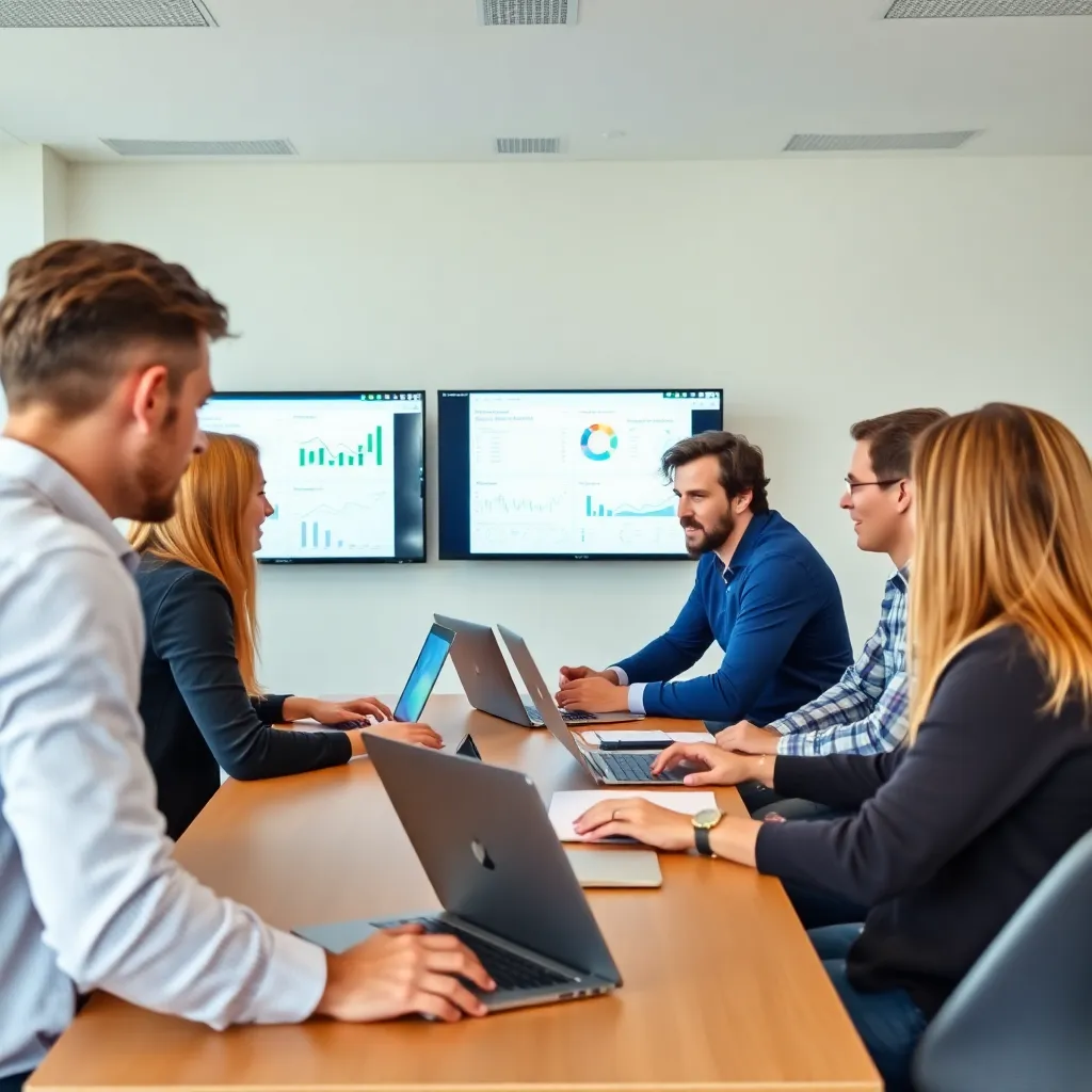 Groep professionals in data analyse bootcamp setting