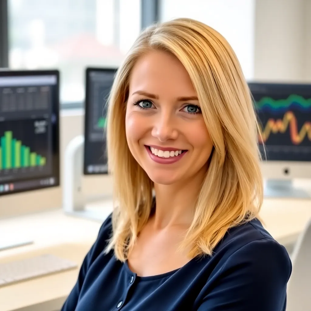 Data analist aan het werk met visualisaties op groot scherm